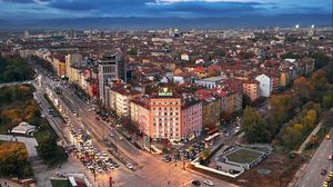 Preview wallpaper city, architecture, buildings, road, cars