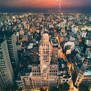 Preview wallpaper city, architecture, buildings, lightning, sky