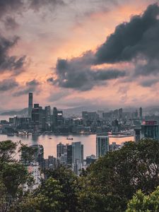 Preview wallpaper city, architecture, buildings, skyscrapers, sea, hong kong