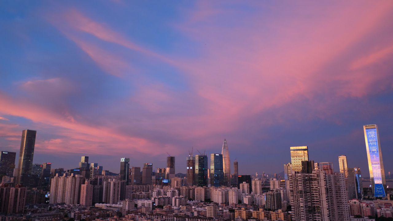 Wallpaper city, architecture, buildings, sunset, evening