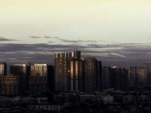 Preview wallpaper city, architecture, buildings, skyscrapers, evening, sky