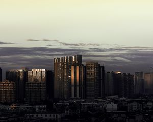 Preview wallpaper city, architecture, buildings, skyscrapers, evening, sky
