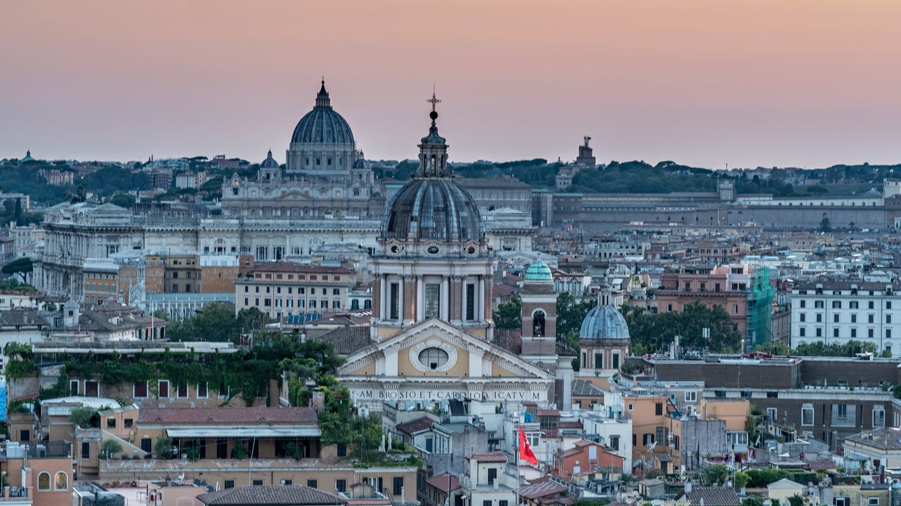 Wallpaper city, architecture, buildings, aerial view, twilight