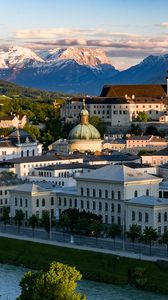 Preview wallpaper city, architecture, buildings, mountains, aerial view