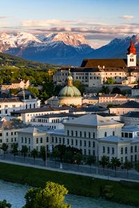 Preview wallpaper city, architecture, buildings, mountains, aerial view