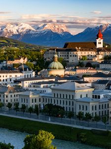 Preview wallpaper city, architecture, buildings, mountains, aerial view