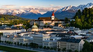 Preview wallpaper city, architecture, buildings, mountains, aerial view