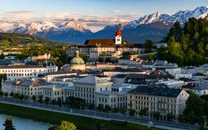 Preview wallpaper city, architecture, buildings, mountains, aerial view