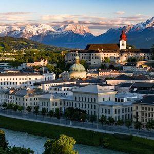 Preview wallpaper city, architecture, buildings, mountains, aerial view