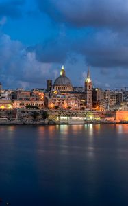 Preview wallpaper city, architecture, river, evening