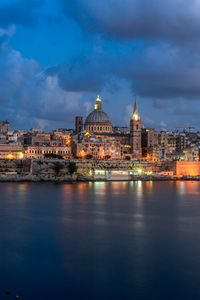 Preview wallpaper city, architecture, river, evening