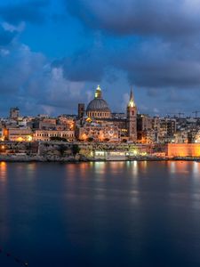 Preview wallpaper city, architecture, river, evening