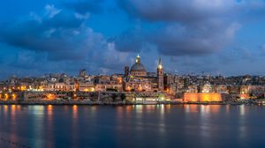 Preview wallpaper city, architecture, river, evening