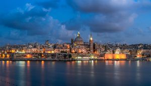 Preview wallpaper city, architecture, river, evening