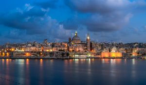 Preview wallpaper city, architecture, river, evening