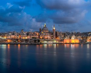 Preview wallpaper city, architecture, river, evening