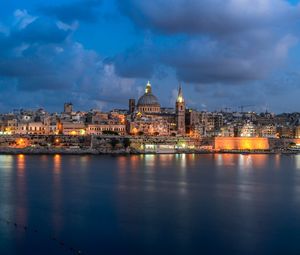 Preview wallpaper city, architecture, river, evening