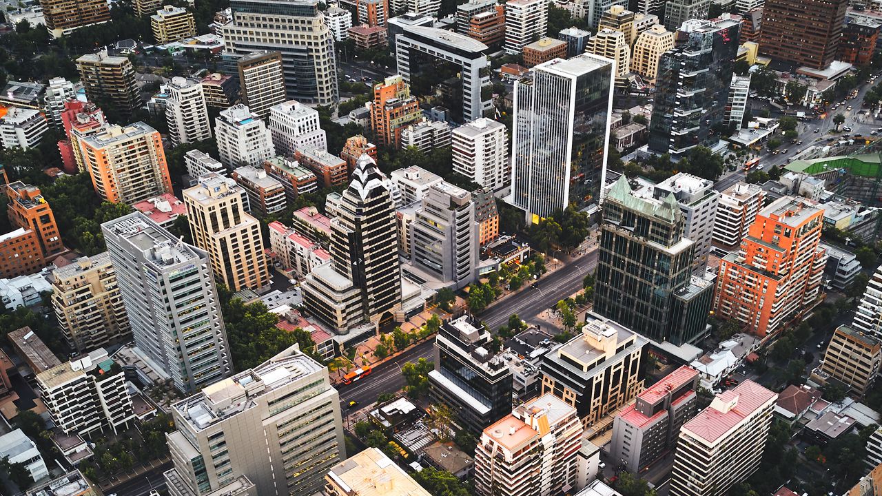 Wallpaper city, architecture, road, roofs, aerial view