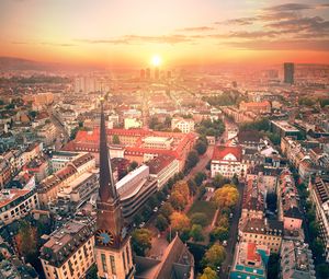 Preview wallpaper city, architecture, tower, buildings, sunset