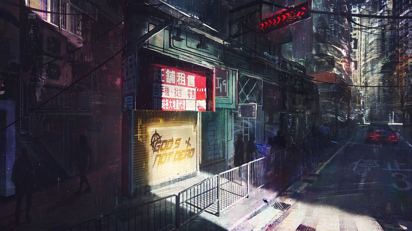 Download wallpaper 1366x768 cyberpunk, game, city shot, car, tablet,  laptop, 1366x768 hd background, 27668