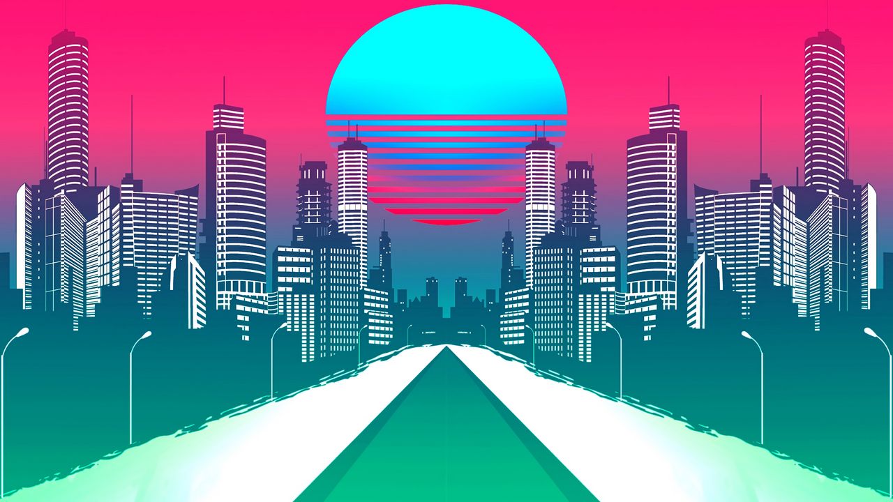 Wallpaper city, art, retrowave, synthwave, retro