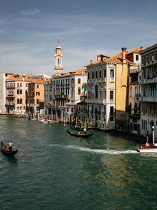 Preview wallpaper city, board, river, buildings, aerial view, venice