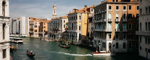 Preview wallpaper city, board, river, buildings, aerial view, venice