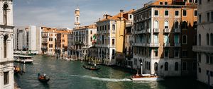 Preview wallpaper city, board, river, buildings, aerial view, venice