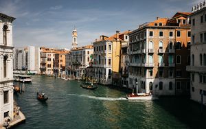 Preview wallpaper city, board, river, buildings, aerial view, venice