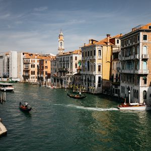 Preview wallpaper city, board, river, buildings, aerial view, venice