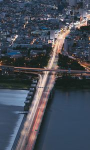 Preview wallpaper city, bridge, aerial  view, buildings, coast