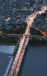 Preview wallpaper city, bridge, aerial  view, buildings, coast