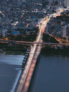 Preview wallpaper city, bridge, aerial  view, buildings, coast