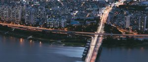 Preview wallpaper city, bridge, aerial  view, buildings, coast