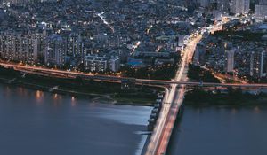 Preview wallpaper city, bridge, aerial  view, buildings, coast