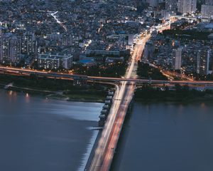 Preview wallpaper city, bridge, aerial  view, buildings, coast