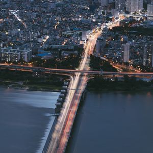 Preview wallpaper city, bridge, aerial  view, buildings, coast