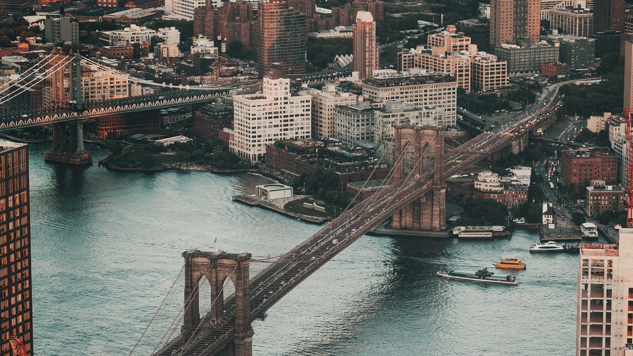 Wallpaper city, bridge, aerial view, buildings, architecture, river hd ...