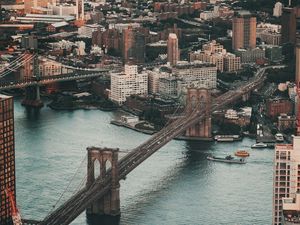 Preview wallpaper city, bridge, aerial view, buildings, architecture, river