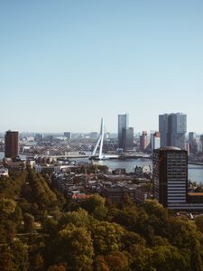 Preview wallpaper city, bridge, architecture, buildings, trees