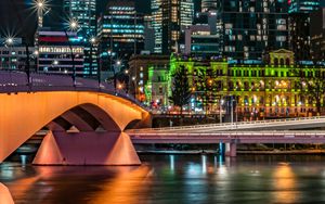 Preview wallpaper city, bridge, architecture, buildings, lights, night