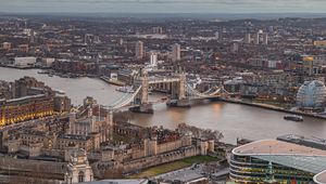 Preview wallpaper city, bridge, buildings, evening