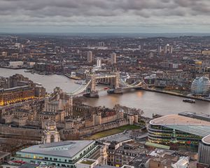 Preview wallpaper city, bridge, buildings, evening