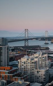 Preview wallpaper city, bridge, buildings, aerial view, twilight