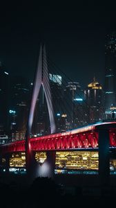 Preview wallpaper city, bridge, buildings, night, lights