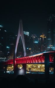 Preview wallpaper city, bridge, buildings, night, lights