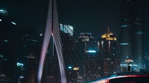 Preview wallpaper city, bridge, buildings, night, lights