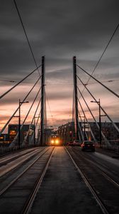 Preview wallpaper city, bridge, cars, transport, evening