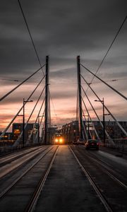 Preview wallpaper city, bridge, cars, transport, evening