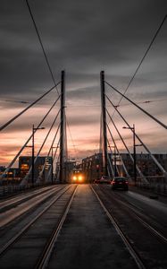 Preview wallpaper city, bridge, cars, transport, evening